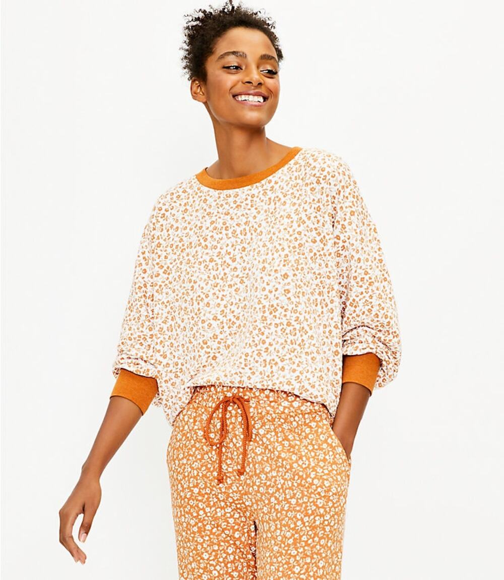 [Lou & Grey] Flower Cozy Cotton Terry Sweatshirt Long Sleeve Crew Neck Sz Medium